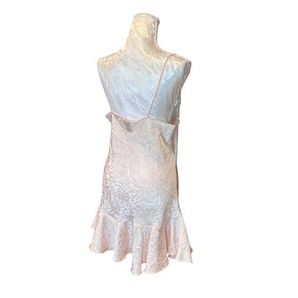 Vintage Satin Mermaid Slip Dress Light Pink Medium Floral Jacquard Y2K Romantic - Picture 4 of 16